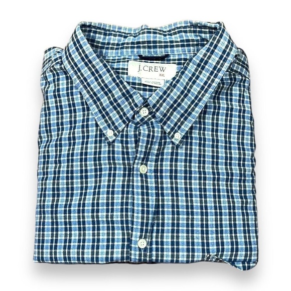 J. Crew Shirt Mens XXL 2XL 2X Blue Plaid Long Sleeve Button Down Collar Shirt - Picture 1 of 10